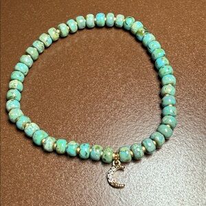 Turquoise Beaded Bracelet with Crescent Charm